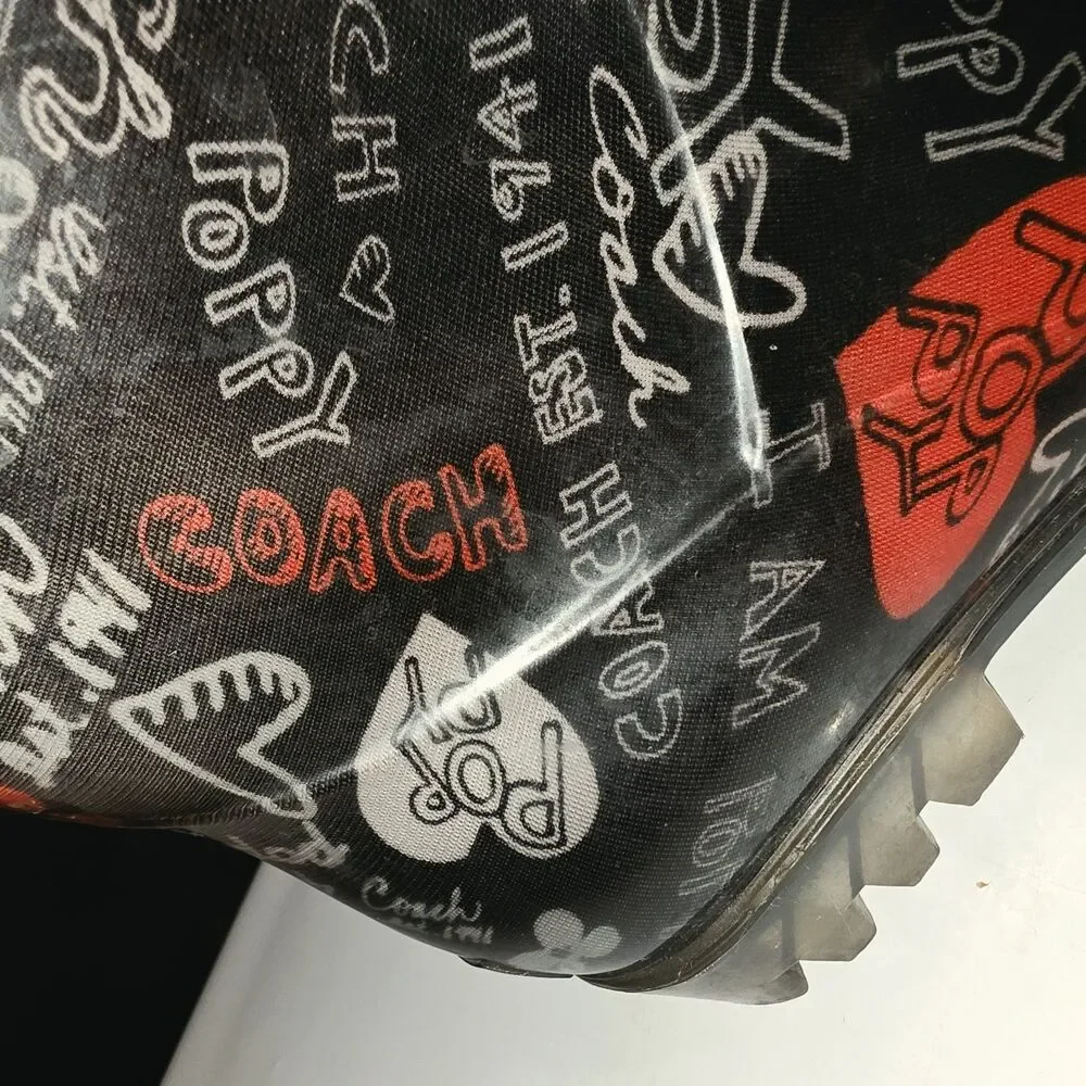 COACH POPPY Pixy Sz 6 Jelly Black All Over Logo ❤️ Outdoor Mud Rubber Rain Boots